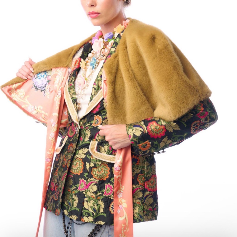Aratta Grace Kelly Reversible Cape Faux Fur with crystal tassels. BRAND NEW